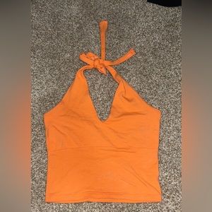 orange halter neck tank top from hollister